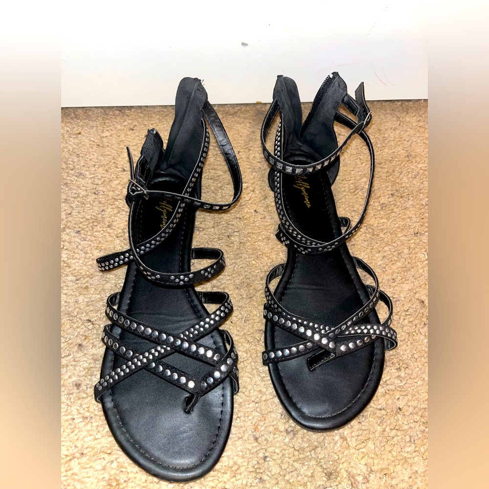 Black Strappy Sandals with Studded Detail